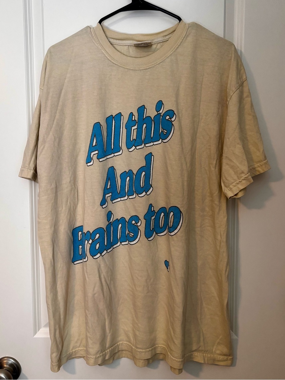 Shop Kristen Jones “all this and brains too” yellow and blue comfort colors tee